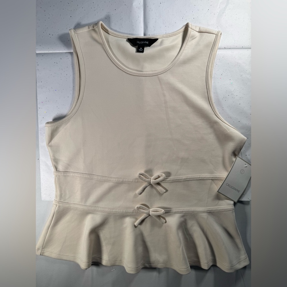 Calligraphie Cream Sleeveless Top